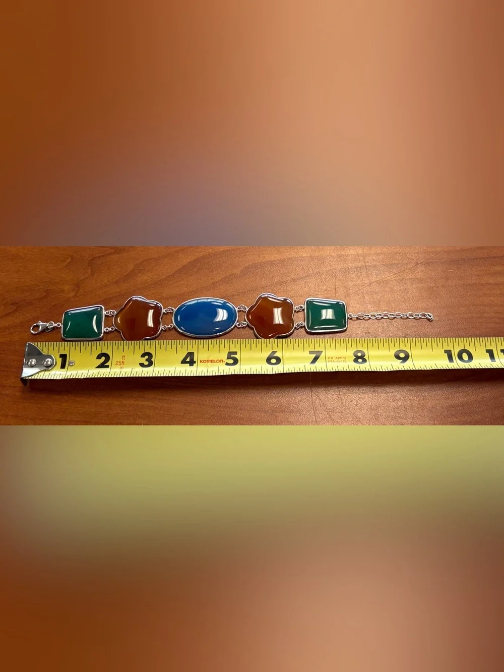 Ross-Simons 925 Sterling Blue Brown Green Multicolor Linked Gemstone Bracelet